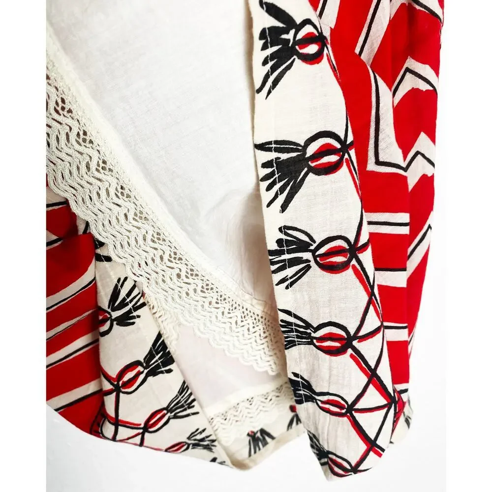We Love Vera x Anthropologie‎ Women's Stars & Stripes Skirt Red Beige Black